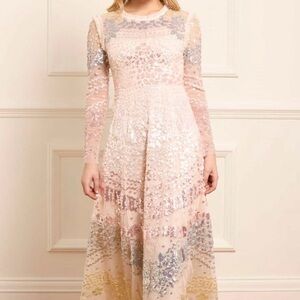 Needle & Thread Pink and Silver Long Sleeve Dress
